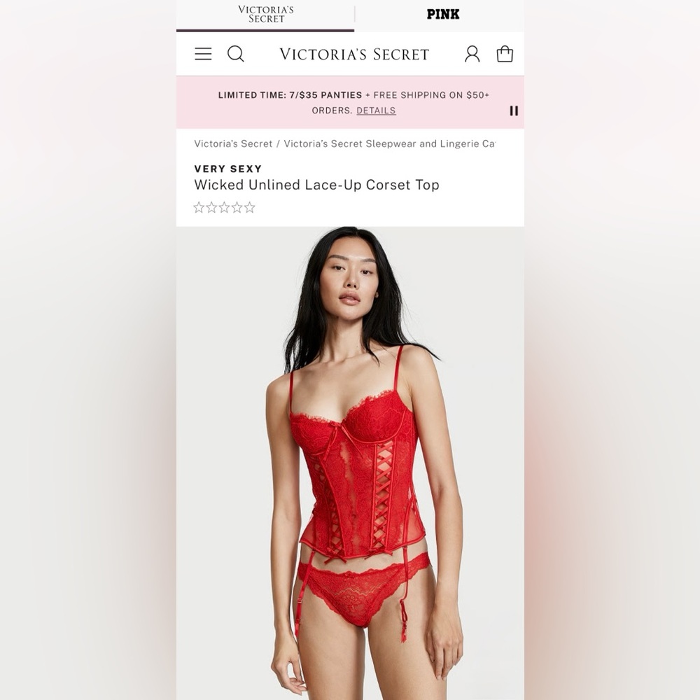 NWT Victoria’s Secret VERY SEXY Wicked Unlined Lace-Up Corset Top in Ruby size L